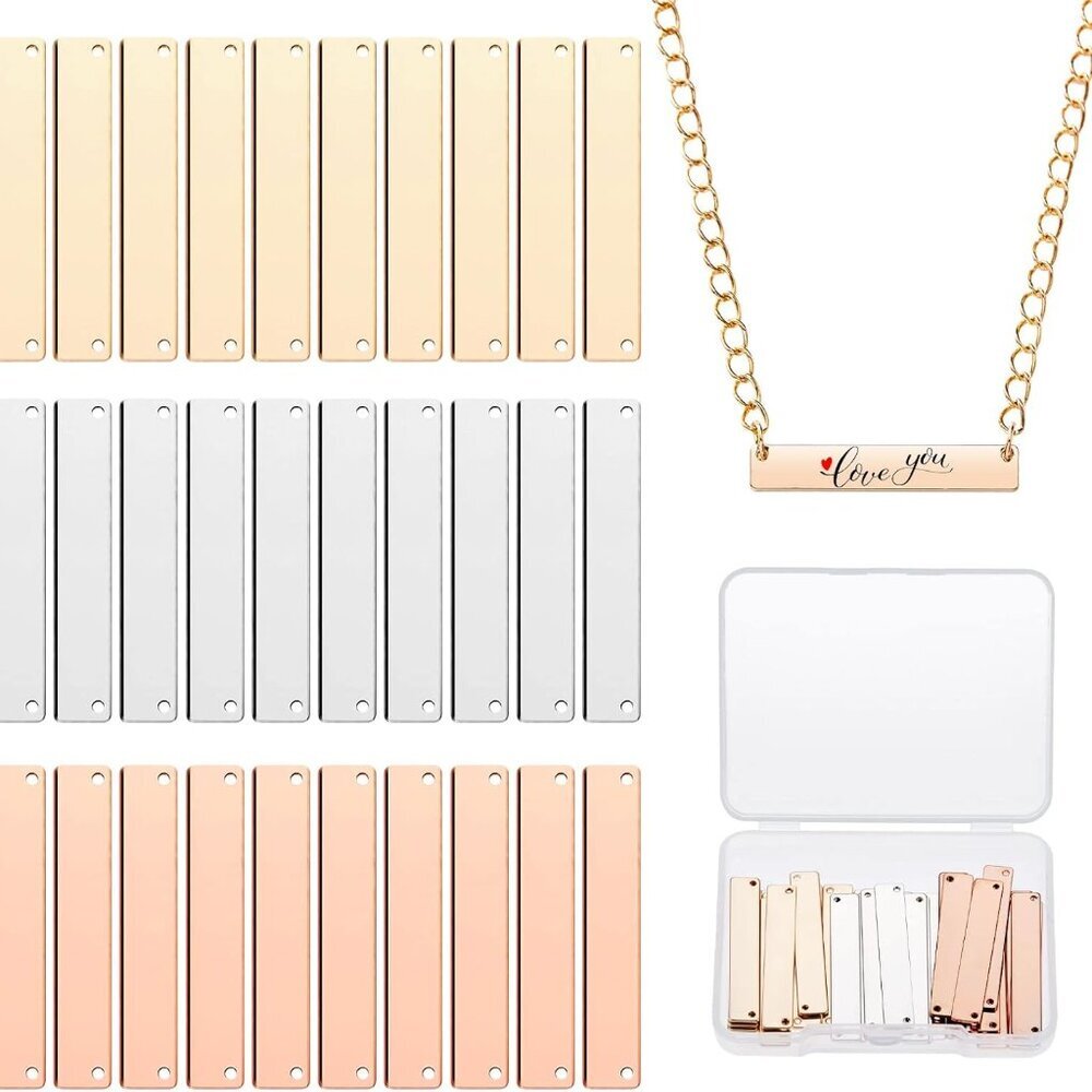 30 Pieces Rectangle Metal Stamping Blank Bar Brass Tag Pendant Stamping Blank Ba